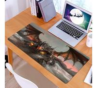 KDWJS Gaming Mouse Pad Mouse Mat - 35.5 x 16 in - XXL mousepad - Table mat large size - improved precision and speed - Fantasy World, illustration of a three-headed fire-breathing dragon