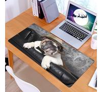 KDWJS Gaming Mouse Pad Mouse Mat - 35.5 x 16 in - XXL mousepad - Table mat large size - improved precision and speed - Portrait of English Bulldog Resting in a Black Leather Armchair with a Cigar