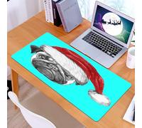 KDWJS Gaming Mouse Pad Mouse Mat - 35.5 x 16 in - XXL mousepad - Table mat large size - improved precision and speed - pug in a Santa hat, sits on a bright turquoise background, exuding a bulk festiv