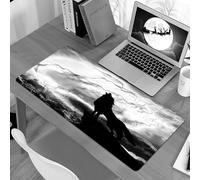 KDWJS Gaming Mouse Pad Mouse Mat - 35.5 x 16 in - XXL mousepad - Table mat large size - improved precision and speed - Wolf screaming animal silhouette on a cliff under full moon mysterious dramatic