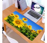 KDWJS Gaming Mouse Pad Mouse Mat - 35.5 x 16 in - XXL mousepad - Table mat large size - improved precision and speed - Sunflower field, sunflowers lean against the blue sky, flowers Theme promotion a