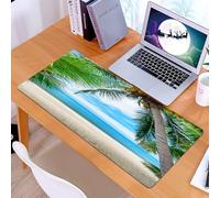 KDWJS Gaming Mouse Pad Mouse Mat - 35.5 x 16 in - XXL mousepad - Table mat large size - improved precision and speed - Tropical beach landscape with tall palm trees on both sides, soft waves under br