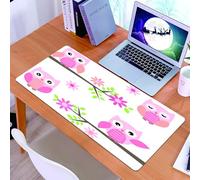 KDWJS Gaming Mouse Pad Mouse Mat - 35.5 x 16 in - XXL mousepad - Table mat large size - improved precision and speed - Four cute pink owls on the branches, accompanied by beautiful pink and purple fl