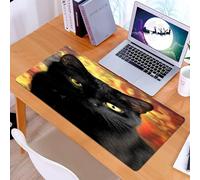 KDWJS Gaming Mouse Pad Mouse Mat - 35.5 x 16 in - XXL mousepad - Table mat large size - improved precision and speed - Close-up of a black cat with yellow eyes. Cat studio picture