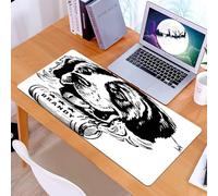 KDWJS Gaming Mouse Pad Mouse Mat - 35.5 x 16 in - XXL mousepad - Table mat large size - improved precision and speed - Dog art, a black and white stylized dog holding a barrel called 'brides' on a wh