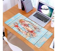 KDWJS Gaming Mouse Pad Mouse Mat - 35.5 x 16 in - XXL mousepad - Table mat large size - improved precision and speed - Letter S, Various seashells seashells Starfish seashells on decorative wooden bo