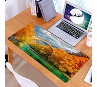 KDWJS Gaming Mouse Pad Mouse Mat - 35.5 x 16 in - XXL mousepad - Table mat large size - improved precision and speed - Autumn river scene, a picturesque stone bridge, nestled on the river with golden