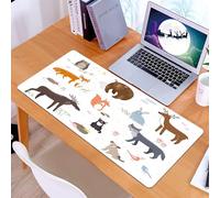 KDWJS Gaming Mouse Pad Mouse Mat - 35.5 x 16 in - XXL mousepad - Table mat large size - improved precision and speed - Cartoon animal array, cute display of various forests, from deer to hedgehog, in
