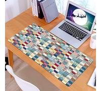 KDWJS Gaming Mouse Pad Mouse Mat - 35.5 x 16 in - XXL mousepad - Table mat large size - improved precision and speed - Floral patchwork tile design. Colorful Moroccan Mediterranean square tiles mosai