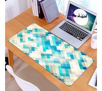 KDWJS Gaming Mouse Pad Mouse Mat - 35.5 x 16 in - XXL mousepad - Table mat large size - improved precision and speed - Retro geometric pattern, diagonal blue white rhombus pattern seamless design