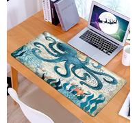 KDWJS Gaming Mouse Pad Mouse Mat - 35.5 x 16 in - XXL mousepad - Table mat large size - improved precision and speed - Blue octopus with grunge background in dotwork tattoo style vector illustration.