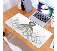 KDWJS Gaming Mouse Pad Mouse Mat - 35.5 x 16 in - XXL mousepad - Table mat large size - improved precision and speed - Complex octopus design, detailed black sketch, showing the grace and complexity