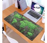 KDWJS Gaming Mouse Pad Mouse Mat - 35.5 x 16 in - XXL mousepad - Table mat large size - improved precision and speed - World map, map on tree trunk with green leaves. Forest fauna. Natural forest env