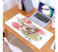 KDWJS Gaming Mouse Pad Mouse Mat - 35.5 x 16 in - XXL mousepad - Table mat large size - improved precision and speed - Skull surrounded by brain bones, artwork of skulls, pink and yellow roses, skull