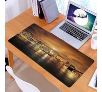 KDWJS Gaming Mouse Pad Mouse Mat - 35.5 x 16 in - XXL mousepad - Table mat large size - improved precision and speed - City，New York Manhattan landscape, Brooklyn Bridge and skyscrapers glittering to