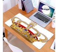 KDWJS Gaming Mouse Pad Mouse Mat - 35.5 x 16 in - XXL mousepad - Table mat large size - improved precision and speed - King,Royal Crown with Gem Like Image Symbol of Imperial Majestic Print,Red White