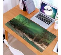 KDWJS Gaming Mouse Pad Mouse Mat - 35.5 x 16 in - XXL mousepad - Table mat large size - improved precision and speed - Winter night view, snowy landscape, leafless trees and glowing green aurora ligh