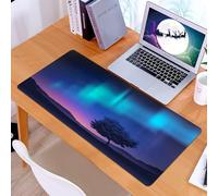 KDWJS Gaming Mouse Pad Mouse Mat - 35.5 x 16 in - XXL mousepad - Table mat large size - improved precision and speed - Fantasy aurora borealis print with a tree in the arctic magical rare sky view