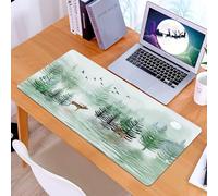 KDWJS Gaming Mouse Pad Mouse Mat - 35.5 x 16 in - XXL mousepad - Table mat large size - improved precision and speed - mysterious scene with deer, pine trees and birds flying under the full moon