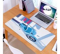 KDWJS Gaming Mouse Pad Mouse Mat - 35.5 x 16 in - XXL mousepad - Table mat large size - improved precision and speed - Gouache art, a blue car parked on a sunny street with colorful exterior walls be