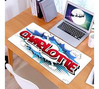 KDWJS Gaming Mouse Pad Mouse Mat - 35.5 x 16 in - XXL mousepad - Table mat large size - improved precision and speed - Dynamic comic style 'Charlotte', bold red letters from spotted blue and white ex