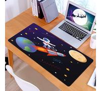 KDWJS Gaming Mouse Pad Mouse Mat - 35.5 x 16 in - XXL mousepad - Table mat large size - improved precision and speed - Astronaut surfing with a rocket in galaxy. Template with planets Earth Moon astr