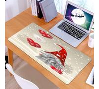 KDWJS Gaming Mouse Pad Mouse Mat - 35.5 x 16 in - XXL mousepad - Table mat large size - improved precision and speed - Festive winter gnome, joyful gnome on red hat holding a heart surrounded by snow