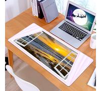 KDWJS Gaming Mouse Pad Mouse Mat - 35.5 x 16 in - XXL mousepad - Table mat large size - improved precision and speed - On the coast, open window view of the sky with rising clouds Sun Seascape Grass
