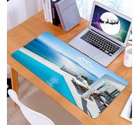 KDWJS Gaming Mouse Pad Mouse Mat - 35.5 x 16 in - XXL mousepad - Table mat large size - improved precision and speed - architecture on Santorini island in Greece Blue White Hot Pool