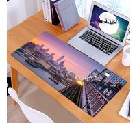 KDWJS Gaming Mouse Pad Mouse Mat - 35.5 x 16 in - XXL mousepad - Table mat large size - improved precision and speed - Philadelphia under a hazy purple sunset. An incoming train crosses Ben Franklin
