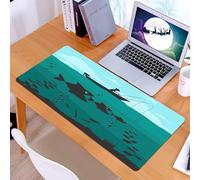 KDWJS Gaming Mouse Pad Mouse Mat - 35.5 x 16 in - XXL mousepad - Table mat large size - improved precision and speed - Fishing Decor, Single Man in Boat Luring with Bobbins Nautical Marine Sea Nature