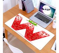 KDWJS Gaming Mouse Pad Mouse Mat - 35.5 x 16 in - XXL mousepad - Table mat large size - improved precision and speed - Creative design of strawberry letters, letter W shape with seeds and green leave