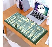 KDWJS Gaming Mouse Pad Mouse Mat - 35.5 x 16 in - XXL mousepad - Table mat large size - improved precision and speed - Deer, stags and doe in the fog, shrouded trees, standing tall trees on a quiet o