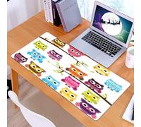 KDWJS Gaming Mouse Pad Mouse Mat - 35.5 x 16 in - XXL mousepad - Table mat large size - improved precision and speed - Nursery, Set of Patchwork Style Owl Quilt on Branches with Green Leaves Bir