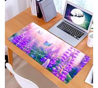 KDWJS Gaming Mouse Pad Mouse Mat - 35.5 x 16 in - XXL mousepad - Table mat large size - improved precision and speed - Blue butterflies flutter among purple lupine flowers with beautiful atmospheric