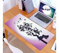 KDWJS Gaming Mouse Pad Mouse Mat - 35.5 x 16 in - XXL mousepad - Table mat large size - improved precision and speed - Anime,Fantasy Fairy Silhouette Sitting on The Branch of Tree with Flying Birds,D