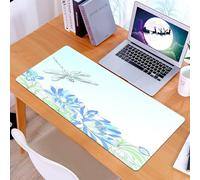 KDWJS Gaming Mouse Pad Mouse Mat - 35.5 x 16 in - XXL mousepad - Table mat large size - improved precision and speed - Pond landscape, a delicate dragonfly flies over blue lotus and light blue sky