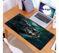 KDWJS Gaming Mouse Pad Mouse Mat - 35.5 x 16 in - XXL mousepad - Table mat large size - improved precision and speed - Animal, a wolf stands out on a dark emerald green background, emitting a halo of