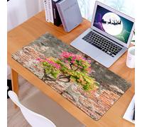 KDWJS Gaming Mouse Pad Mouse Mat - 35.5 x 16 in - XXL mousepad - Table mat large size - improved precision and speed - Rustic, small fresh tree with fuchsia flowers in front of the theme of hope