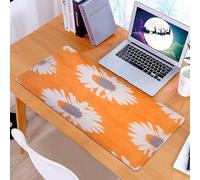 KDWJS Gaming Mouse Pad Mouse Mat - 35.5 x 16 in - XXL mousepad - Table mat large size - improved precision and speed - Daisy design, repetitive design of white daisies, purple center on orange, textu