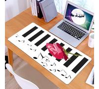 KDWJS Gaming Mouse Pad Mouse Mat - 35.5 x 16 in - XXL mousepad - Table mat large size - improved precision and speed - Modern red rose hand drawn on piano with Romant musical notes