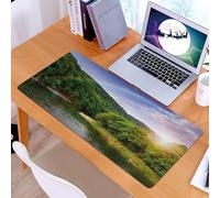 KDWJS Gaming Mouse Pad Mouse Mat - 35.5 x 16 in - XXL mousepad - Table mat large size - improved precision and speed - river flowing between green mountains through the forest at sunset