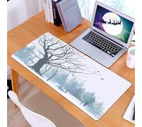 KDWJS Gaming Mouse Pad Mouse Mat - 35.5 x 16 in - XXL mousepad - Table mat large size - improved precision and speed - Ice cold forest silhouette, a naked tree in the snow dust forest, birds soaring