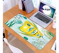 KDWJS Gaming Mouse Pad Mouse Mat - 35.5 x 16 in - XXL mousepad - Table mat large size - improved precision and speed - bright yellow fish with blue stripes, sitting on a light blue background with ma