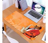 KDWJS Gaming Mouse Pad Mouse Mat - 35.5 x 16 in - XXL mousepad - Table mat large size - improved precision and speed - Jazz Music Decor, Illustration of saxophonist on a phon