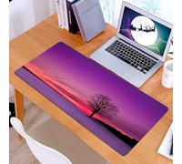 KDWJS Gaming Mouse Pad Mouse Mat - 35.5 x 16 in - XXL mousepad - Table mat large size - improved precision and speed - lonely tree standing in the snow on a purple and pink sky with moon