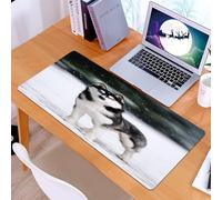 KDWJS Gaming Mouse Pad Mouse Mat - 35.5 x 16 in - XXL mousepad - Table mat large size - improved precision and speed - Portrait black and white Siberian husky standing against the blue snow. Dogs on