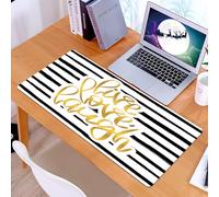 KDWJS Gaming Mouse Pad Mouse Mat - 35.5 x 16 in - XXL mousepad - Table mat large size - improved precision and speed - Elegant golden letters on black and white striped background - live love laugh