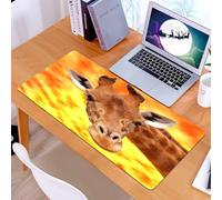 KDWJS Gaming Mouse Pad Mouse Mat - 35.5 x 16 in - XXL mousepad - Table mat large size - improved precision and speed - Animal, giraffe's head resting against the amazing orange-yellow sky, exuding ca
