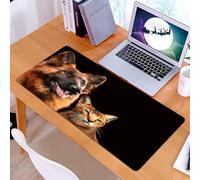 KDWJS Gaming Mouse Pad Mouse Mat - 35.5 x 16 in - XXL mousepad - Table mat large size - improved precision and speed - Animal, German Shepherd and an Abyssinian cat, posing for photos against a black